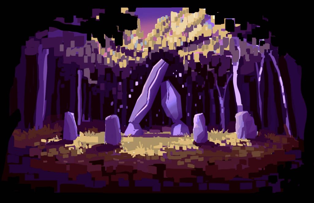 Magical portal during sunset in the forest.